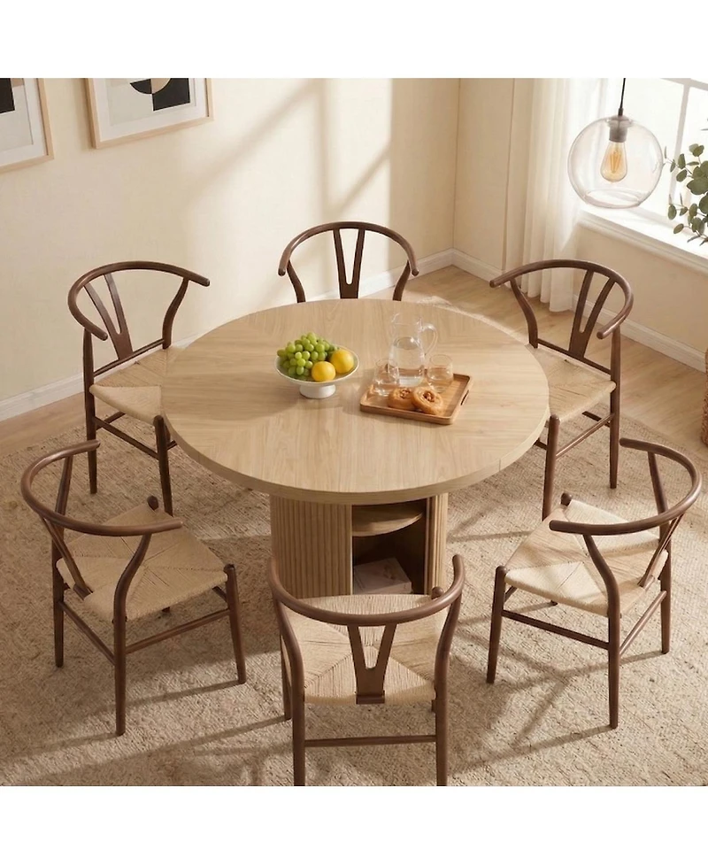 Streamdale Furniture 6-Piece Walnut Woven Dining Set with 47.2 inch Round Storage Table