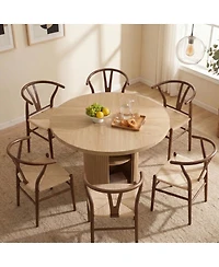 Streamdale Furniture 6-Piece Walnut Woven Dining Set with 47.2 inch Round Storage Table