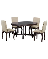 Streamdale Furniture 5-Piece Extendable Round Farmhouse Dining Set with 4 Upholstered Chairs