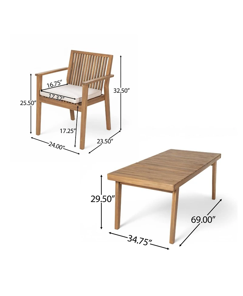 Asagikoiai 5-Piece Acacia Wood Patio Dining Set with Cushioned Chairs and Slatted Table