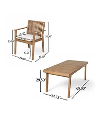 Asagikoiai 5-Piece Acacia Wood Patio Dining Set with Cushioned Chairs and Slatted Table