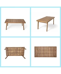Asagikoiai 5-Piece Acacia Wood Patio Dining Set with Cushioned Chairs and Slatted Table