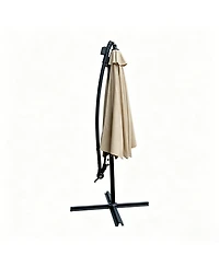 Yiortwo 10 Feet Patio Umbrella with Solar Lights, Crank Lift and Cross Base