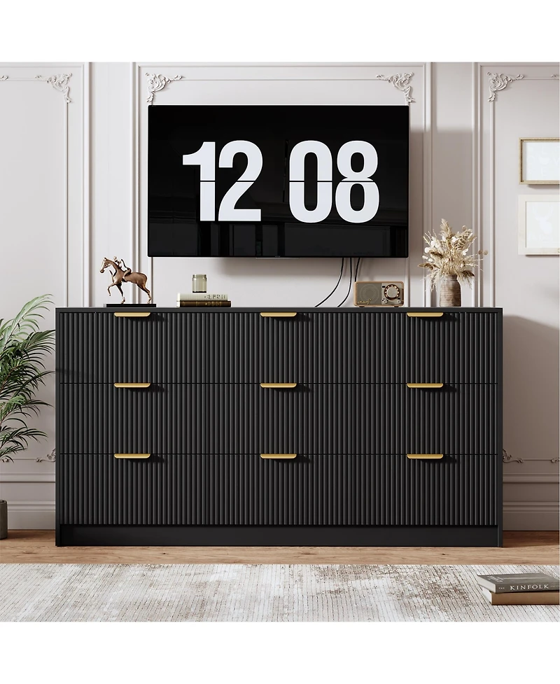gaomon Fluted 9 Drawers Dresser For Bedroom, 59" Wide Modern Chest of with Metal Handles, Living Room, Entryway, Hallway