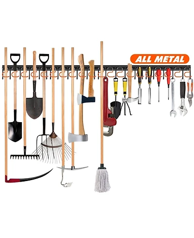 Xdovet Metal Garden Tool Organizer Wall Mount Heavy Duty Hooks Shed Storage Rack