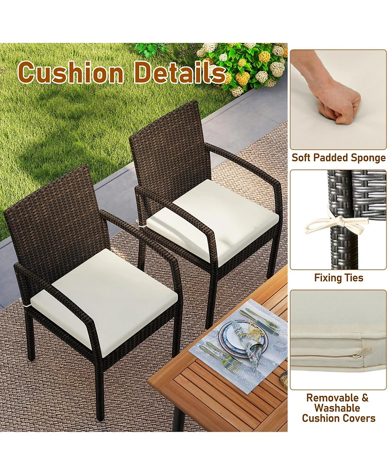 Slickblue Outdoor 7-Piece Dining Set with Acacia Wood Table and Cushions
