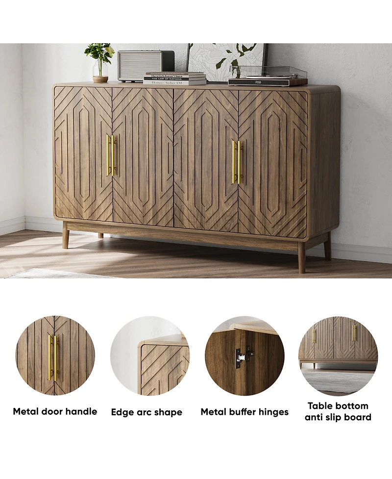Boyel Living 55.12" Sideboard Buffet Cabinet with Storage, Carved 4-Door Accent Cabinet with Adjustable Shelves for Living Room, Kitchen and Entryway