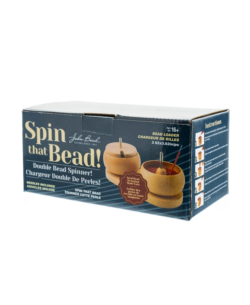 John Bead Wooden Dual Bead Spinner with 2 Beading Needles, Manual String Bead Loader, Spinning Tool for Diy Craft Jewelry Making