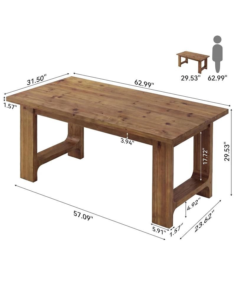 Tribesigns Farmhouse Dining Table, Solid Wood Kitchen Table for 4-6 People, Large Wooden Rectangular Dinner Tables