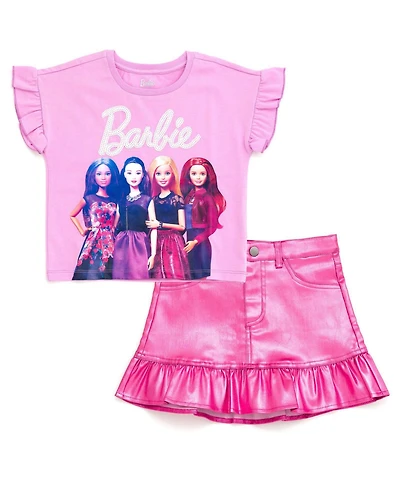 Barbie Toddler Girls 2T- 4T Sequin T-Shirt and Metallic Skirt Set