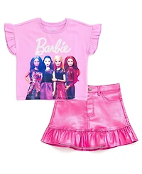 Barbie Toddler Girls 2T- 4T Sequin T-Shirt and Metallic Skirt Set