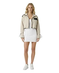 Modenaire Women's Cropped Zip-Front Contrast-Pocket Jacket