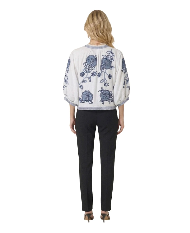 Modenaire Women's Floral Embroidered Cropped Jacket