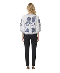 Modenaire Women's Floral Embroidered Cropped Jacket