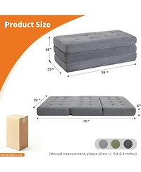 homfan 6" Tri-Fold Floor Mattress – Folding Chenille Sofa Bed, Twin Size Portable Mat for Camping or Guest