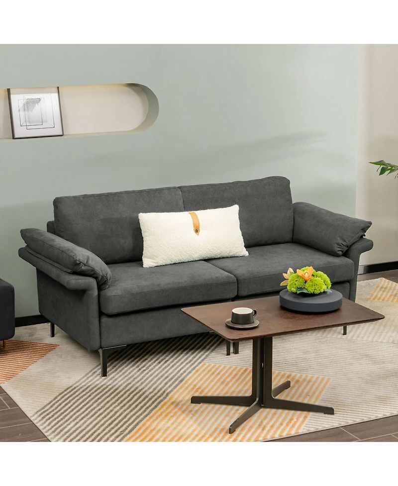 Slickblue Upholstered Loveseat Sofa with Metal Legs and Accent Armrest Cushions