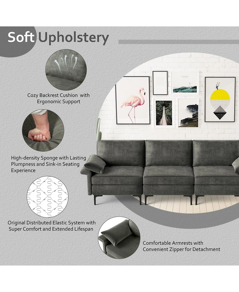 Slickblue 3 Seat Sectional Sofa with Metal Legs and Built-in Usb Charging Ports