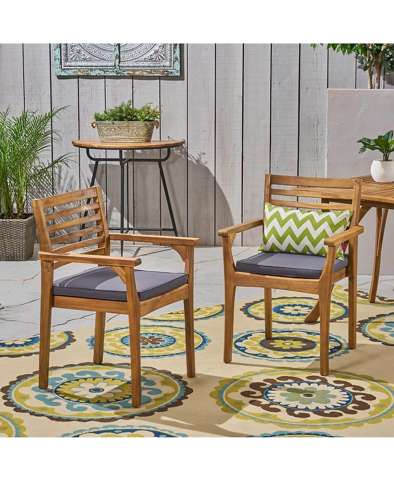 Clihome 2 Piece Patio Dining Chairs Acacia Wood Frame Outdoor Chairs with Cushions