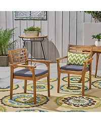 Clihome 2 Piece Patio Dining Chairs Acacia Wood Frame Outdoor Chairs with Cushions