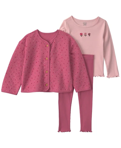 Carter's Toddler Girls' 2T-5T Floral Long-Sleeve Layering Top, Jacket and Leggings, 3-Piece Set