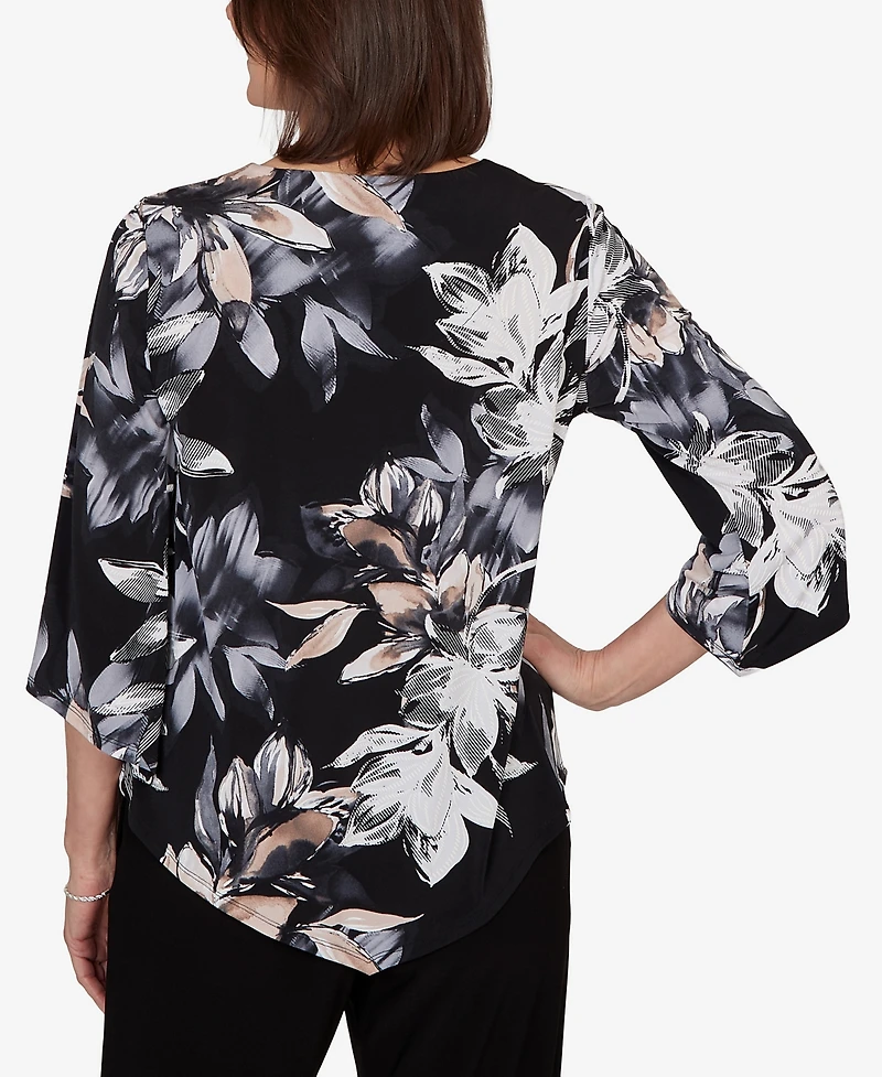 Alfred Dunner Petite Watercolor Floral Printed Top
