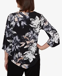Alfred Dunner Petite Watercolor Floral Printed Top