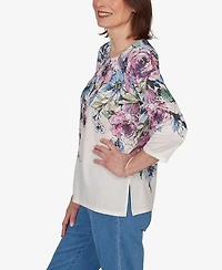 Alfred Dunner Petite Falling Roses Knit Top