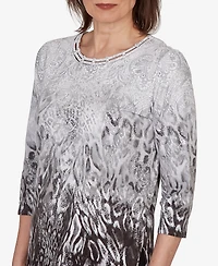 Alfred Dunner Petite Mono Ombre Animal Print Top