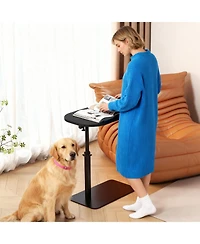 homfan Adjustable C-Shaped End Table - 360degree(s) Rotatable Sofa Armrest Tray, Heavy Metal Base Snack Table for Sofa, Bed or Study