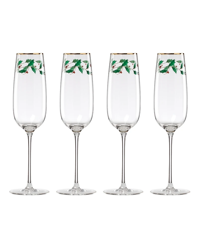 Lenox Holiday Decal Flute Glasses, Set of 4
