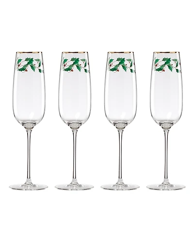 Lenox Holiday Decal Flute Glasses, Set of 4