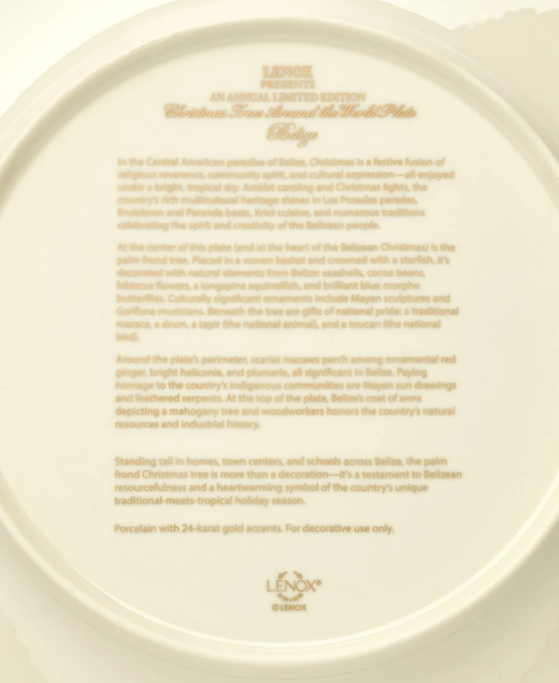 Lenox 2026 Trees Around The World Belize Collector Plate