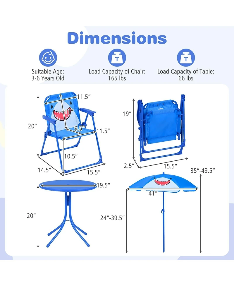 Gymax Kid's Picnic Table Outdoor and Chair Set 2 Folding Chairs Adjustable Umbrella
