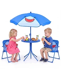 Gymax Kid's Picnic Table Outdoor and Chair Set 2 Folding Chairs Adjustable Umbrella