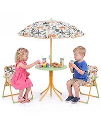 Gymax Kid's Picnic Table Outdoor Table and Chair Set 2 Folding Chairs and Adjustable Umbrella