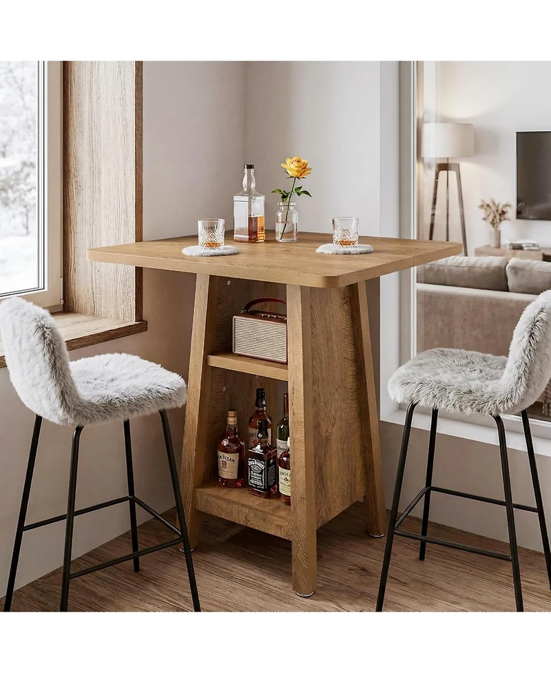 Tribesigns Square Bar Table with Storage, 35.4" H High Top Pub Table with 2 Open Shelves, Farmhouse Bistro Bar Furniture