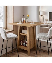 Tribesigns Square Bar Table with Storage, 35.4" H High Top Pub Table with 2 Open Shelves, Farmhouse Bistro Bar Furniture