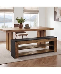 Tribesigns 63" Entryway Shoe Bench, 2-Tier Farmhouse Shoe Storage Bench for Hallway, Mudroom, Bedroom, Living Room
