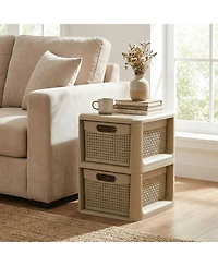 Costway 2-Drawer Storage Cabinet with Wicker Patterns, Handles for Bedroom, Bathroom