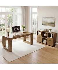 Tribesigns L Shaped Desk with Rolling File Cabinet, 63-Inch Executive Home Office Set, Wood Farmhouse Style, Storage Shelves and Drawers