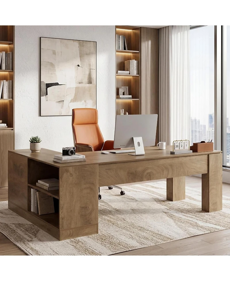 Tribesigns 78.7" L Shaped Office Desk with Drawers, Executive Computer Desk with Open Shelves Storage, Farmhouse Wooden L Desks Business Furniture