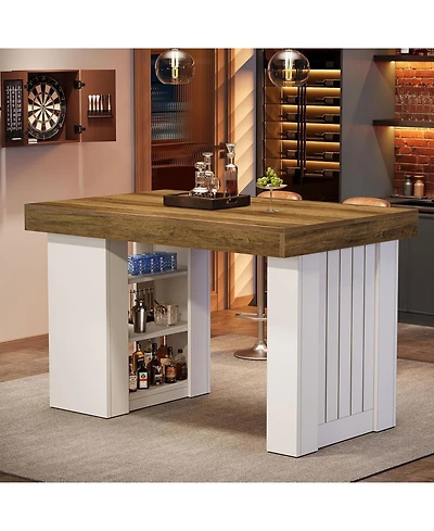 Tribesigns 55.12-Inch Bar Table, Farmhouse Counter Height Dining Table with 3-Tier Storage Shelves, Home Bar Unit