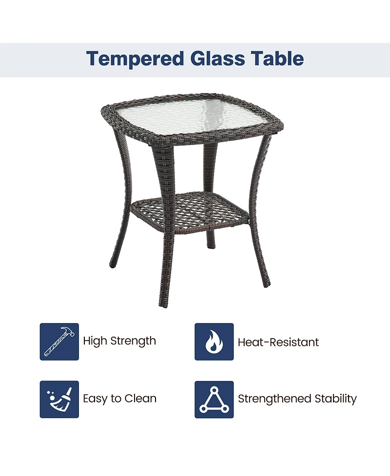 homfan 3 Piece Patio Bistro Set, All Weather Wicker Swivel Rocker Lounge Chairs with Cushions and Glass Table for Porch or Garden