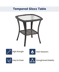 homfan 3 Piece Patio Bistro Set, All Weather Wicker Swivel Rocker Lounge Chairs with Cushions and Glass Table for Porch or Garden