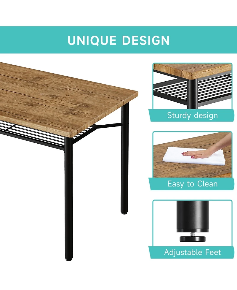 homfan Farmhouse Kitchen Table Set for 4 with Storage Rack and 4 Chairs, 5-Piece Modern Square Kitchen Table Set, Dining Room Table Set
