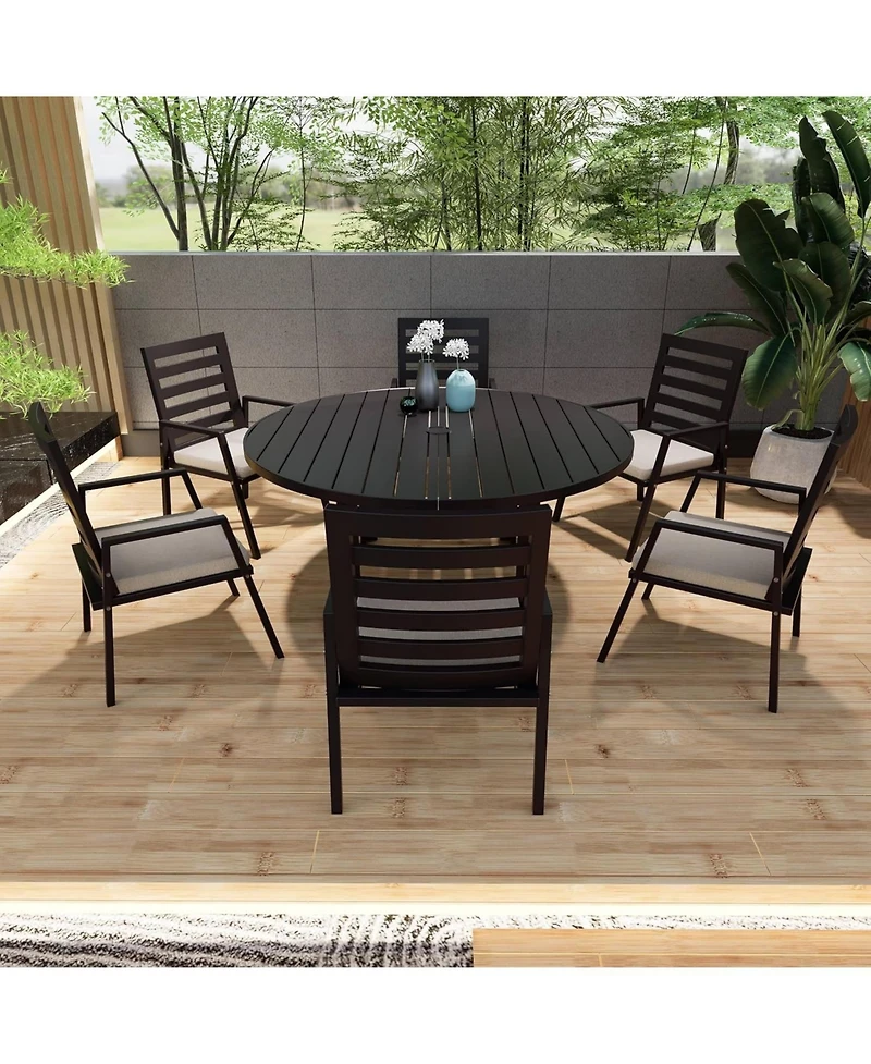 LeisureMod 60" Round Outdoor Aluminum Dining Table for Modern Home, Patio, Backyard Garden Chelsea Collection