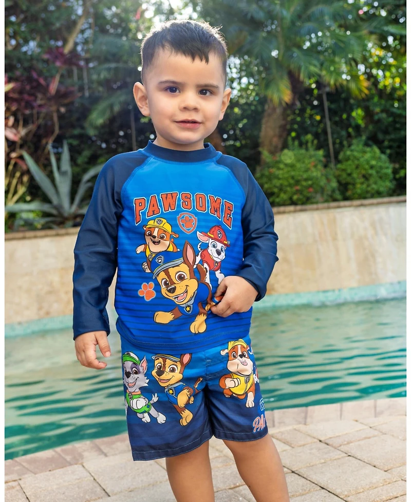 Paw Patrol Toddler Boys Swimwear 2-Piece Rash Guard and Trunks Set
