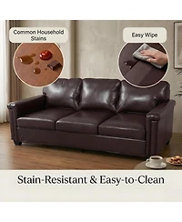 gaomon 87.8'' Modern 3 Seater, Faux Leather Couch with 22" Deep Seat, Wide Square Arms, Firm Cushions, Heavy Duty Frame, Easy to Clean for Apartment,