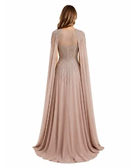 Lara Women's Chiffon A-line Long Gown with Cape Sleeves