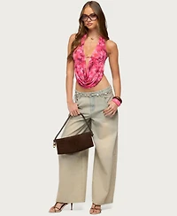 Edikted Women's Floral Mesh Backless Cowl Neck Top